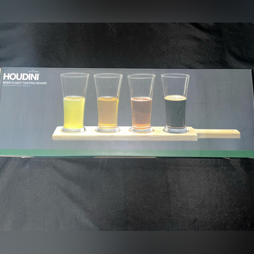 Beer Flight Tasting Board with Clear Glasses and Tan Base